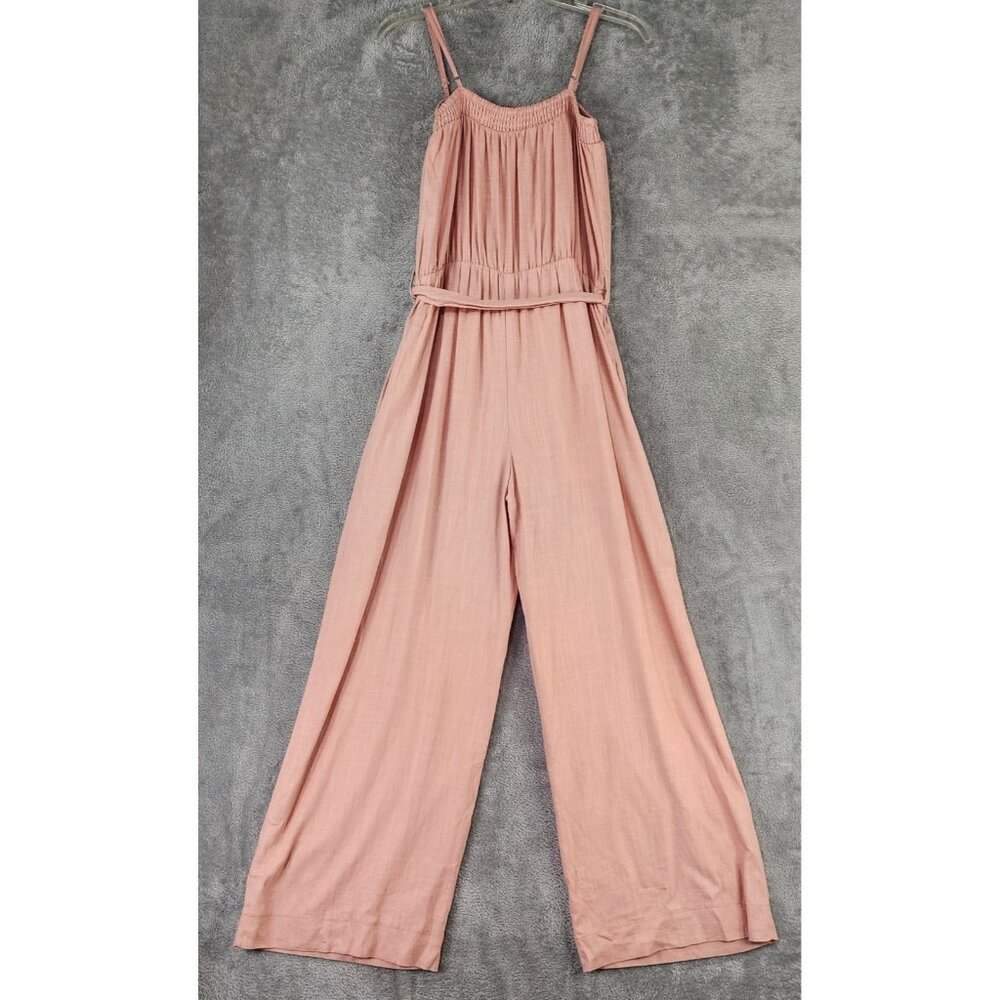 New In Jumpsuit Womens Medium Pink Linen Blend Sleeveless Tie Waist Wide Leg - Picture 2 of 12